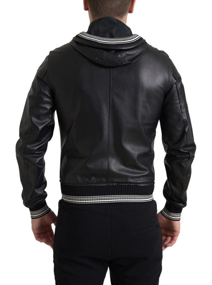 Dolce & Gabbana Elegant Black Leather Bomber Jacket Dolce & Gabbana