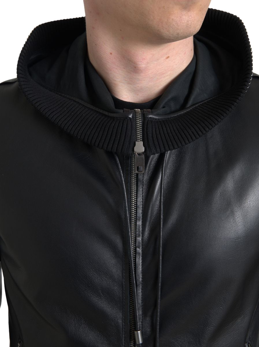 Dolce & Gabbana Elegant Black Leather Bomber Jacket Dolce & Gabbana