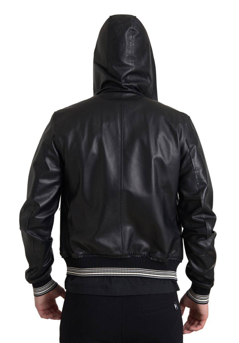 Dolce & Gabbana Elegant Black Leather Bomber Jacket Dolce & Gabbana