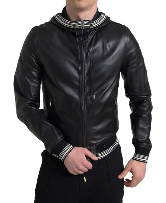 Dolce & Gabbana Elegant Black Leather Bomber Jacket Dolce & Gabbana