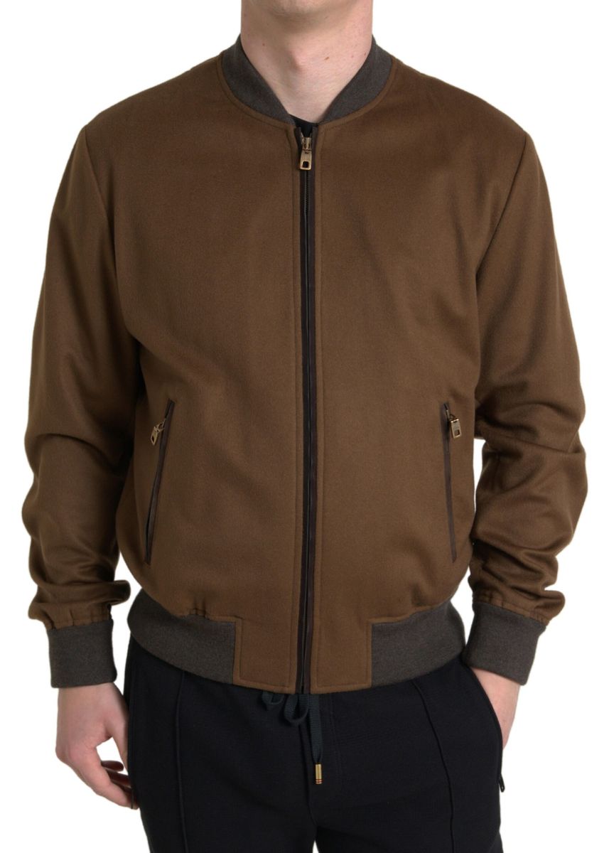 Dolce & Gabbana Elegant Brown Cashmere Bomber Jacket Dolce & Gabbana