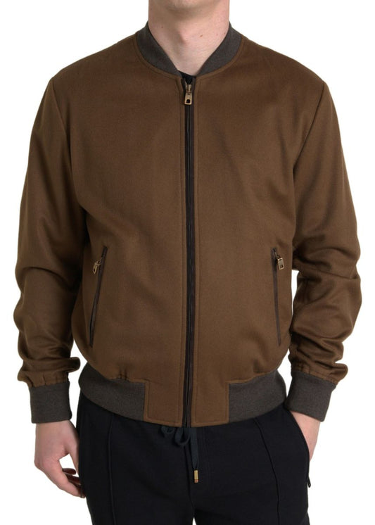 Dolce & Gabbana Elegant Brown Cashmere Bomber Jacket Dolce & Gabbana