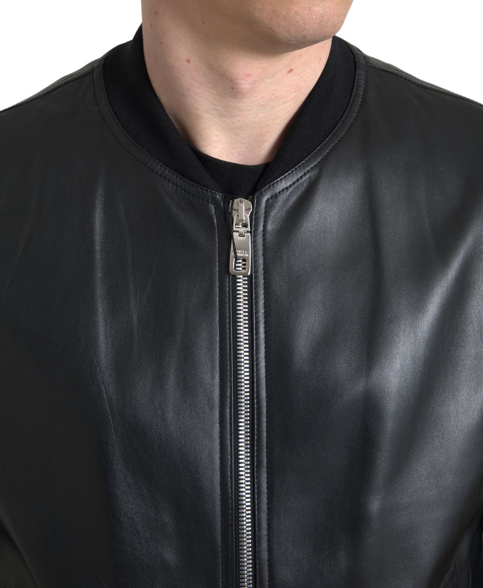 Dolce & Gabbana Elegant Black Leather Bomber Jacket Dolce & Gabbana