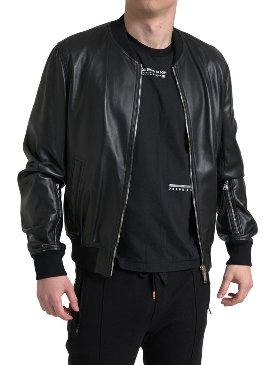 Dolce & Gabbana Elegant Black Leather Bomber Jacket Dolce & Gabbana