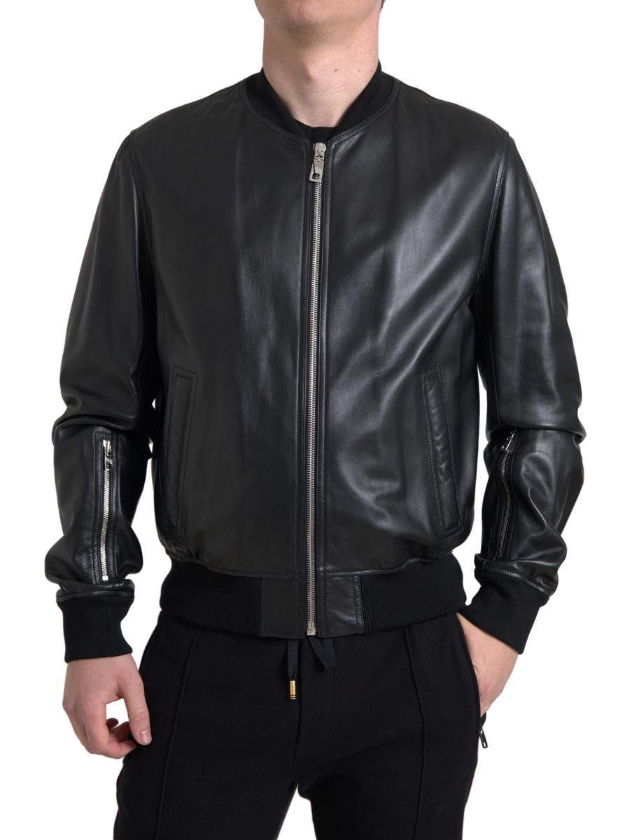 Dolce & Gabbana Elegant Black Leather Bomber Jacket Dolce & Gabbana