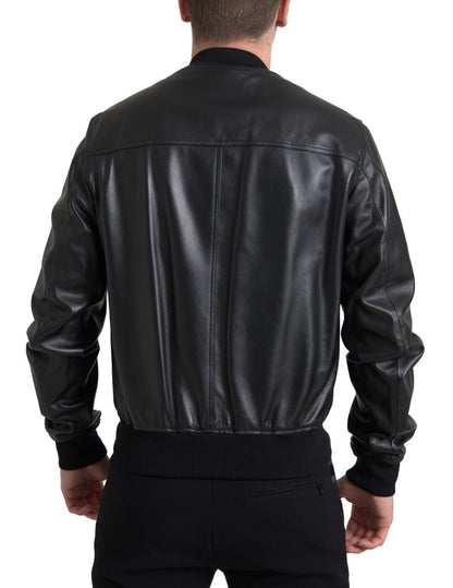 Dolce & Gabbana Elegant Black Leather Bomber Jacket Dolce & Gabbana