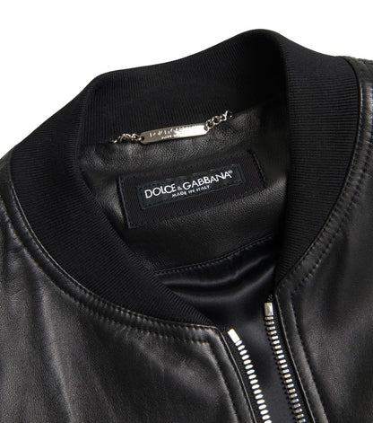 Dolce & Gabbana Elegant Black Leather Bomber Jacket Dolce & Gabbana