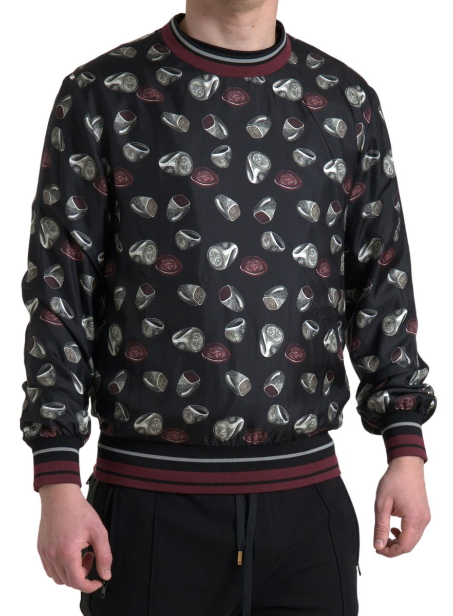 Dolce & Gabbana Elegant Silk Crewneck Pullover - Black Multicolor Dolce & Gabbana