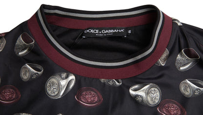 Dolce & Gabbana Elegant Silk Crewneck Pullover - Black Multicolor Dolce & Gabbana