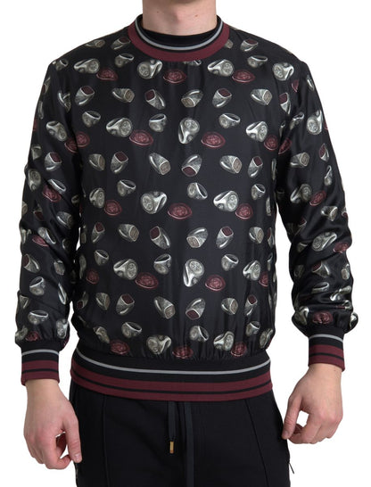 Dolce & Gabbana Elegant Silk Crewneck Pullover - Black Multicolor Dolce & Gabbana