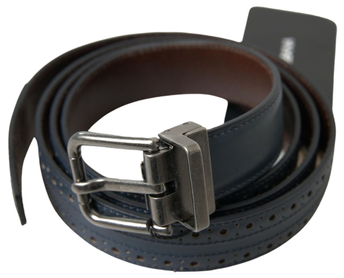 Dolce & Gabbana Elegant Blue Leather Belt with Metal Buckle Dolce & Gabbana