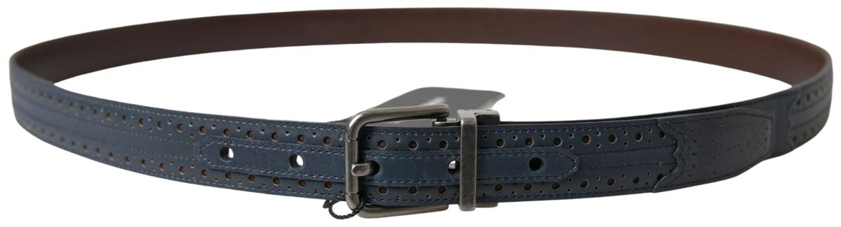 Dolce & Gabbana Elegant Blue Leather Belt with Metal Buckle Dolce & Gabbana