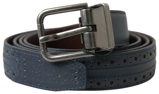 Dolce & Gabbana Elegant Blue Leather Belt with Metal Buckle Dolce & Gabbana