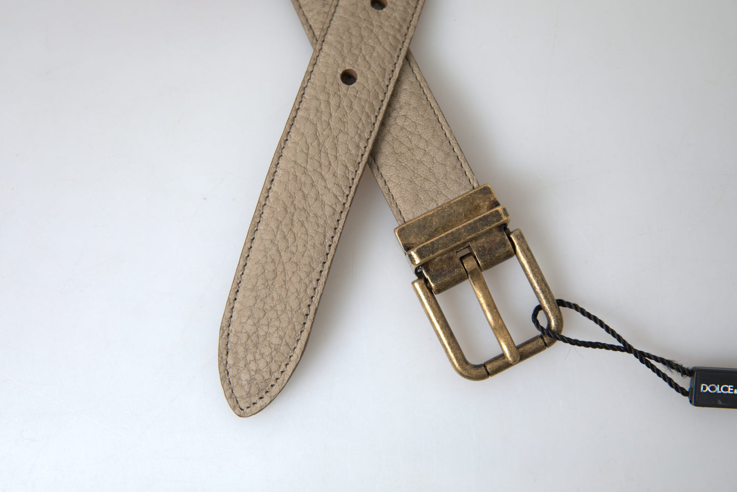 Dolce & Gabbana Elegant Beige Leather Belt with Metal Buckle Dolce & Gabbana