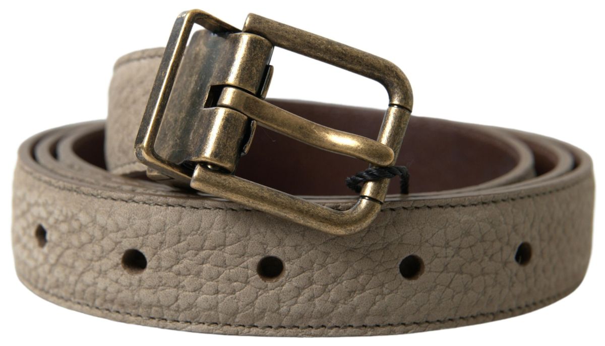 Dolce & Gabbana Elegant Beige Leather Belt with Metal Buckle Dolce & Gabbana