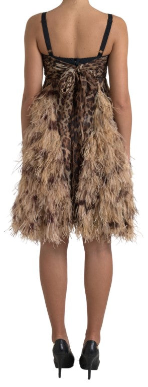 Dolce & Gabbana Sleeveless Leopard Chiffon Ostrich-Feather Dress Dolce & Gabbana