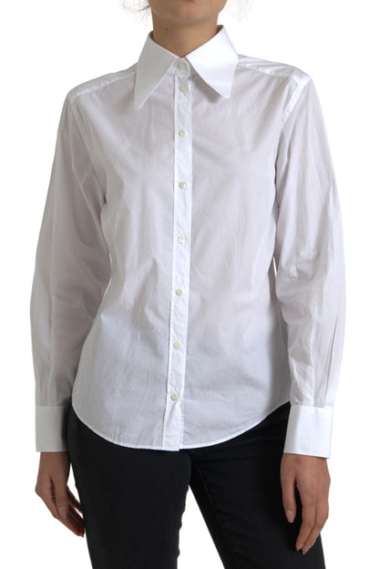 Dolce & Gabbana Elegant White Cotton Collared Top Dolce & Gabbana