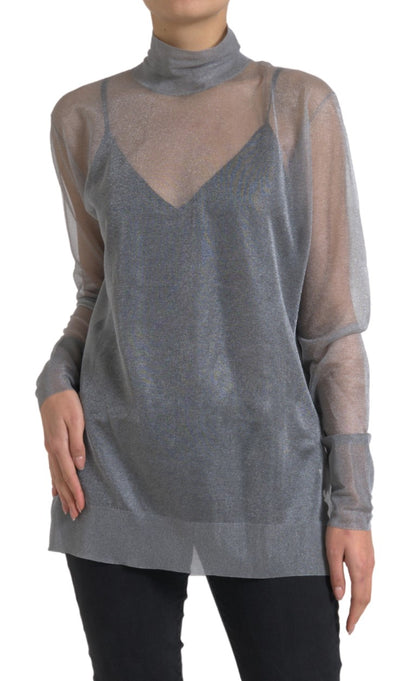 Dolce & Gabbana Elegant Gray Long Sleeve Mesh Top Dolce & Gabbana