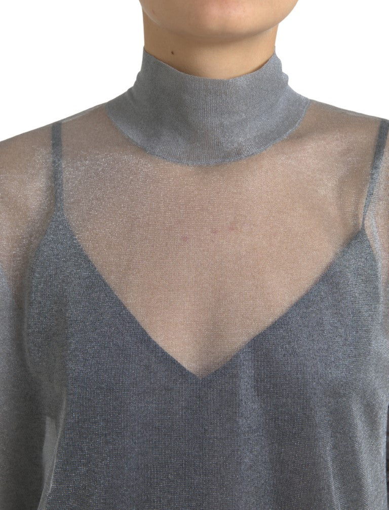 Dolce & Gabbana Elegant Gray Long Sleeve Mesh Top Dolce & Gabbana