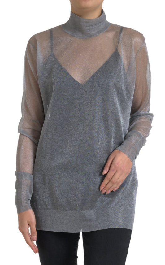 Dolce & Gabbana Elegant Gray Long Sleeve Mesh Top Dolce & Gabbana