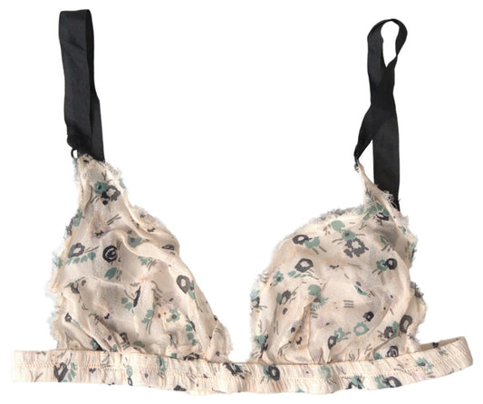 Costume National Elegant Floral Print Beige Bra Costume National