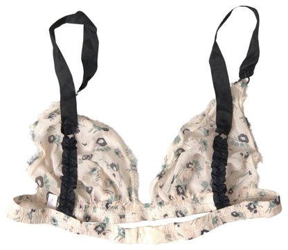 Costume National Elegant Floral Print Beige Bra Costume National