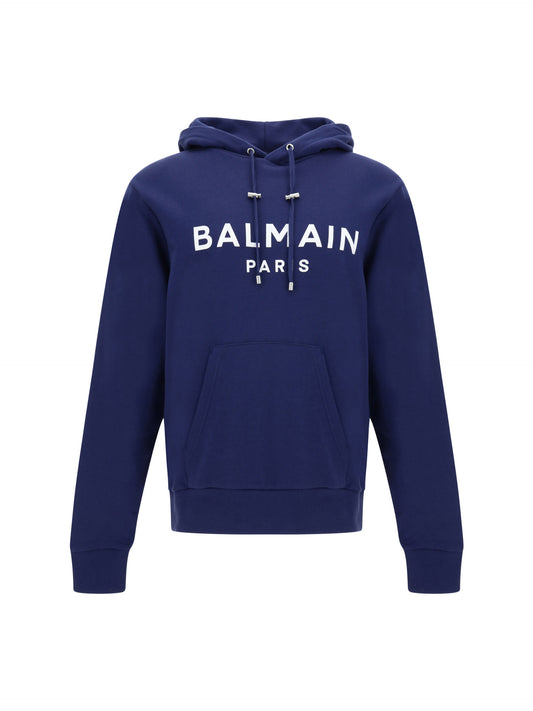 Balmain Elegant Navy Blue Monogram Hoodie Balmain