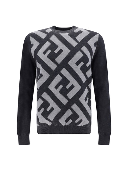 Fendi Chic Grey Wool Iconic Logo Sweater Fendi