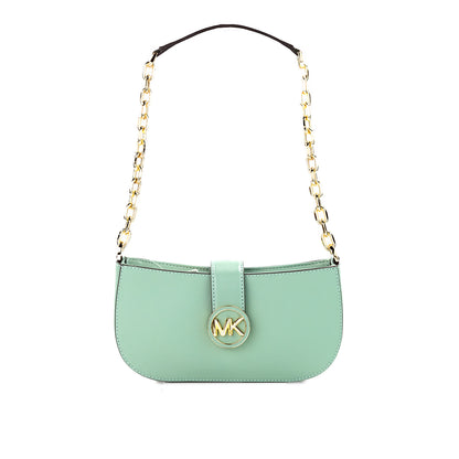 Michael Kors Carmen Small Sea Green Leather Pouchette Shoulder Crossbody Purse Michael Kors