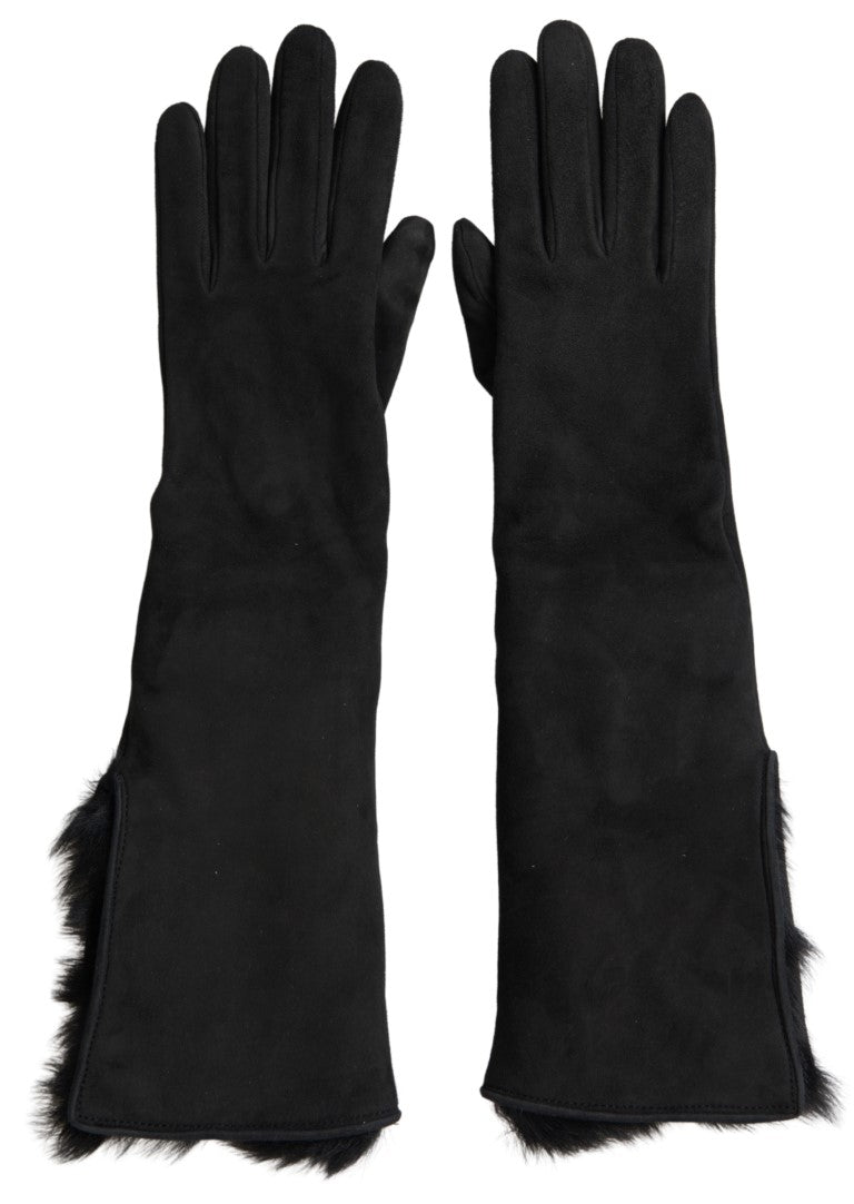 Dolce & Gabbana Elegant Leather Elbow Length Gloves with Fur Trim Dolce & Gabbana