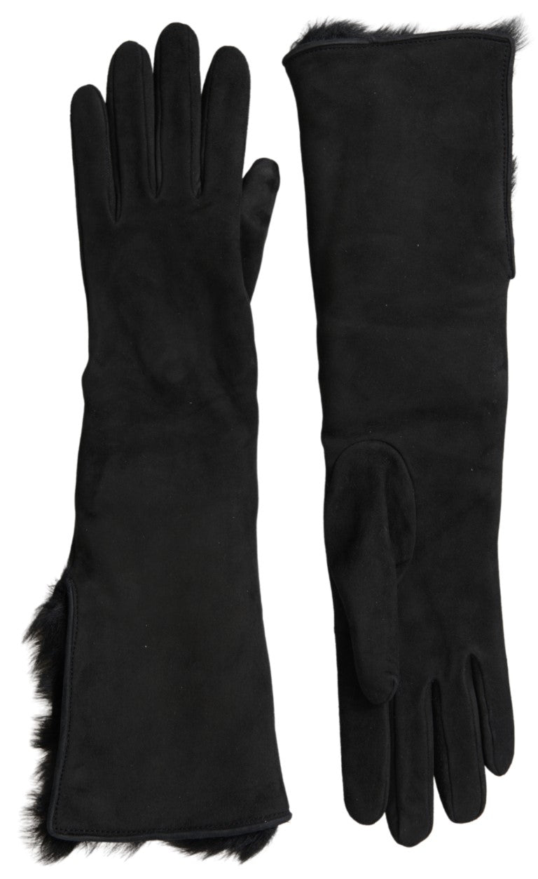 Dolce & Gabbana Elegant Leather Elbow Length Gloves with Fur Trim Dolce & Gabbana