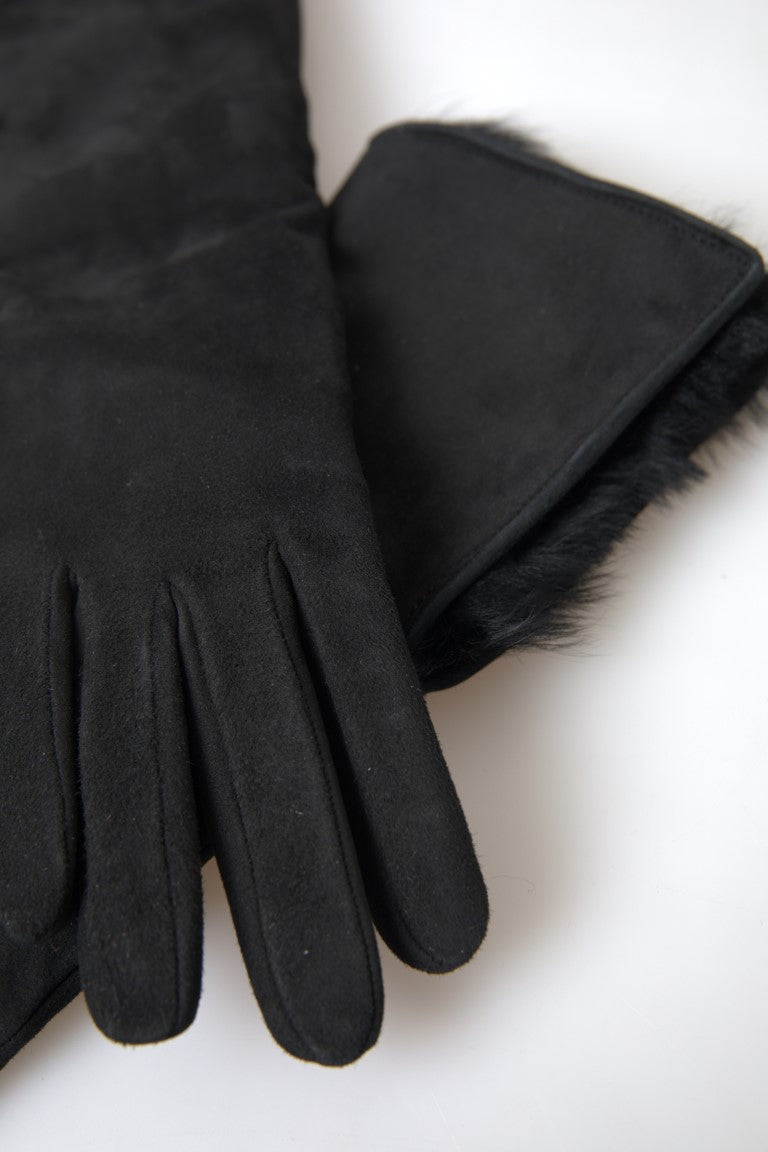 Dolce & Gabbana Elegant Leather Elbow Length Gloves with Fur Trim Dolce & Gabbana