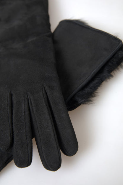 Dolce & Gabbana Elegant Leather Elbow Length Gloves with Fur Trim Dolce & Gabbana