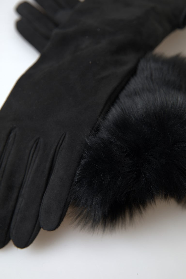 Dolce & Gabbana Elegant Leather Elbow Length Gloves with Fur Trim Dolce & Gabbana