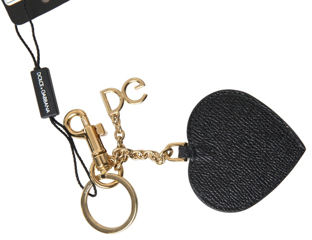 Dolce & Gabbana Elegant Black Leather Keychain with Fuchsia Accent Dolce & Gabbana