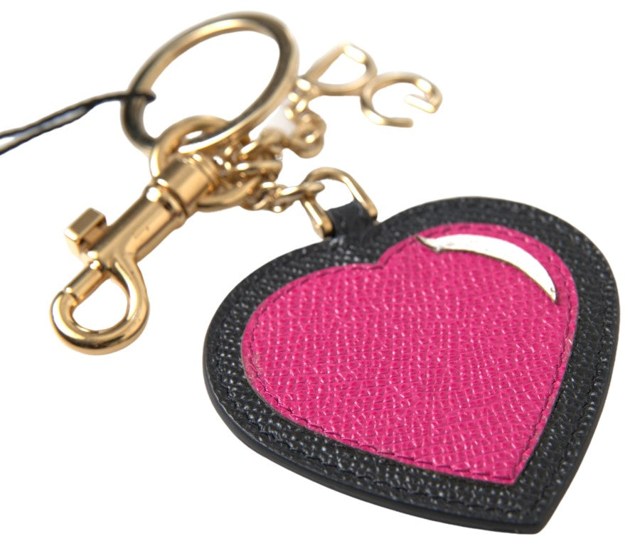 Dolce & Gabbana Elegant Black Leather Keychain with Fuchsia Accent Dolce & Gabbana