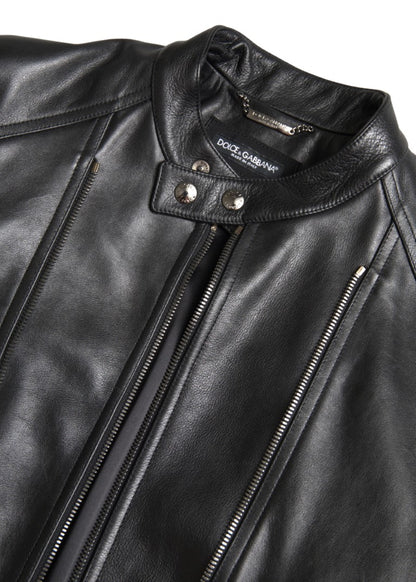 Dolce & Gabbana Sleek Black Leather Biker Jacket Dolce & Gabbana