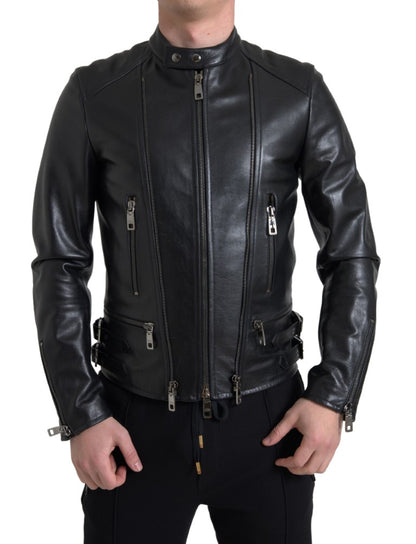 Dolce & Gabbana Sleek Black Leather Biker Jacket Dolce & Gabbana