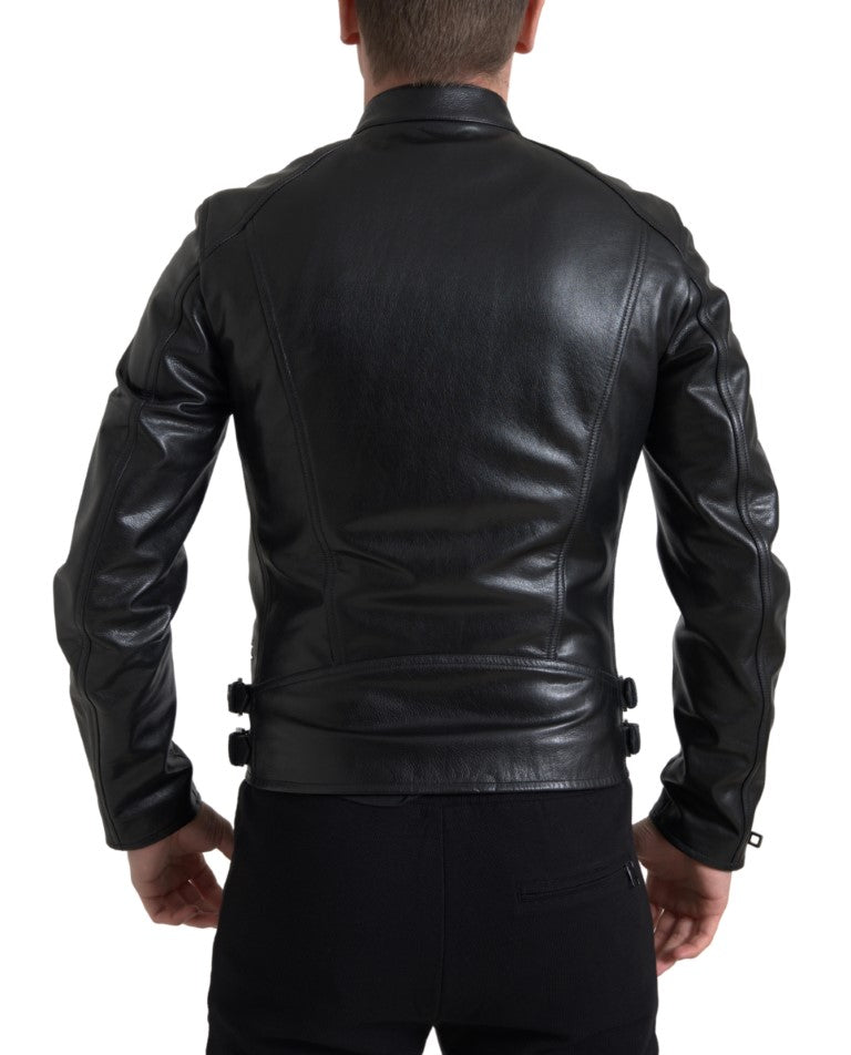 Dolce & Gabbana Sleek Black Leather Biker Jacket Dolce & Gabbana