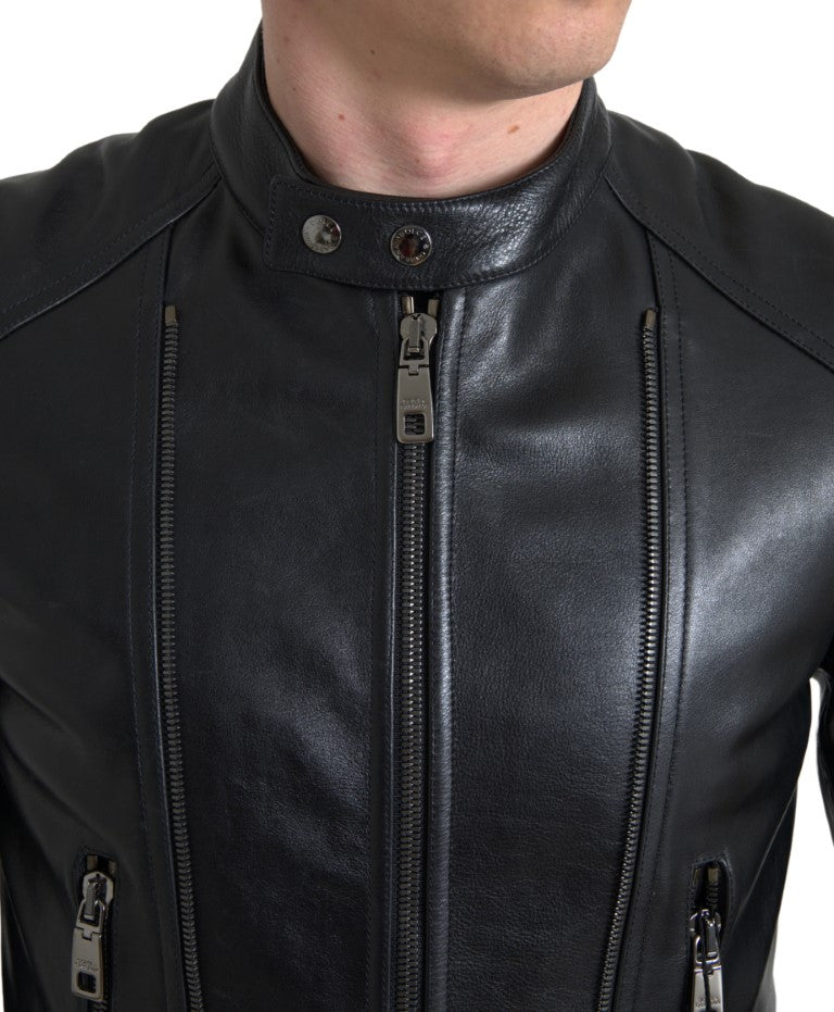 Dolce & Gabbana Sleek Black Leather Biker Jacket Dolce & Gabbana