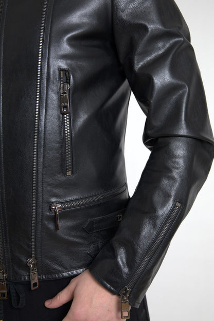 Dolce & Gabbana Sleek Black Leather Biker Jacket Dolce & Gabbana