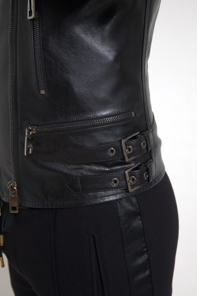 Dolce & Gabbana Sleek Black Leather Biker Jacket Dolce & Gabbana