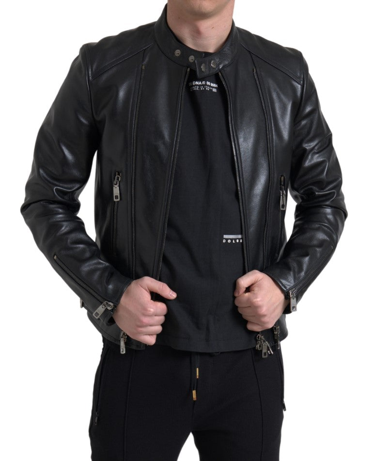 Dolce & Gabbana Sleek Black Leather Biker Jacket Dolce & Gabbana