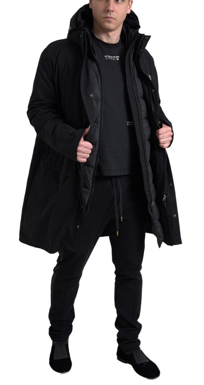 Dolce & Gabbana Elegant Black Hooded Trench Coat Dolce & Gabbana