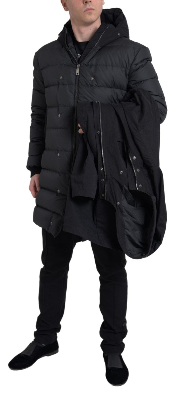 Dolce & Gabbana Elegant Black Hooded Trench Coat Dolce & Gabbana