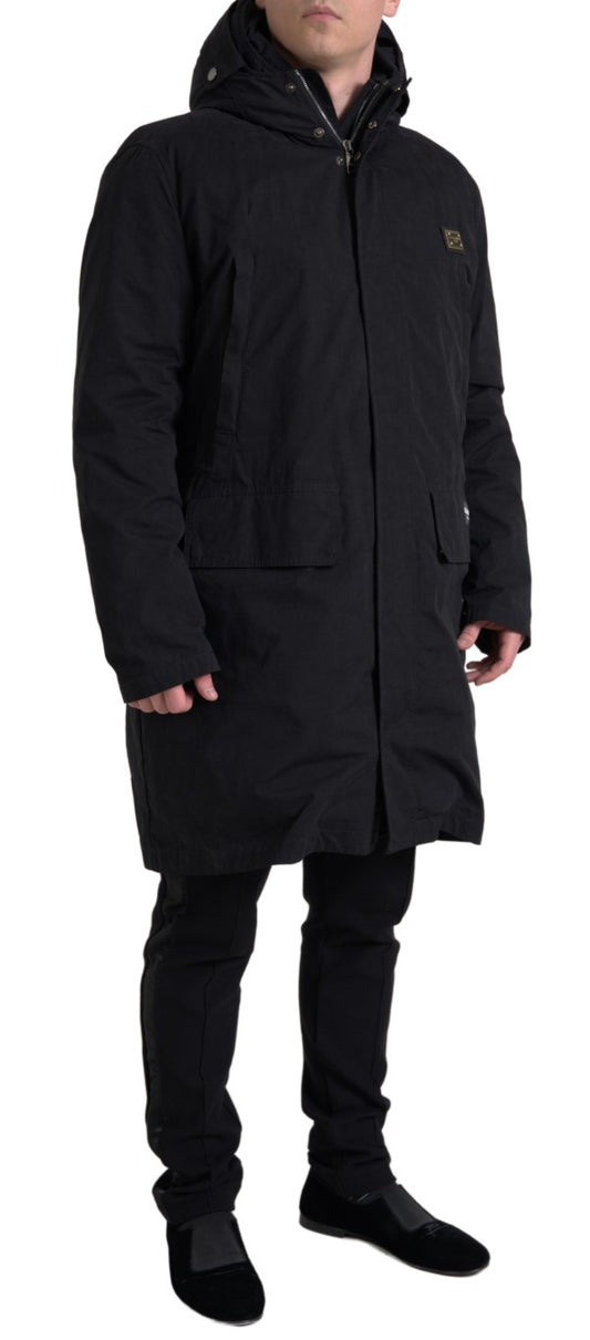 Dolce & Gabbana Elegant Black Hooded Trench Coat Dolce & Gabbana