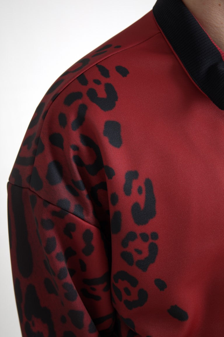 Dolce & Gabbana Red Leopard Print Bomber Jacket Dolce & Gabbana