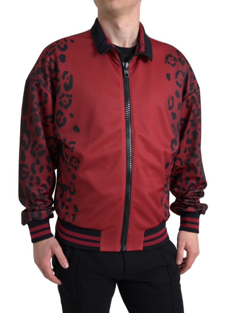 Dolce & Gabbana Red Leopard Print Bomber Jacket Dolce & Gabbana