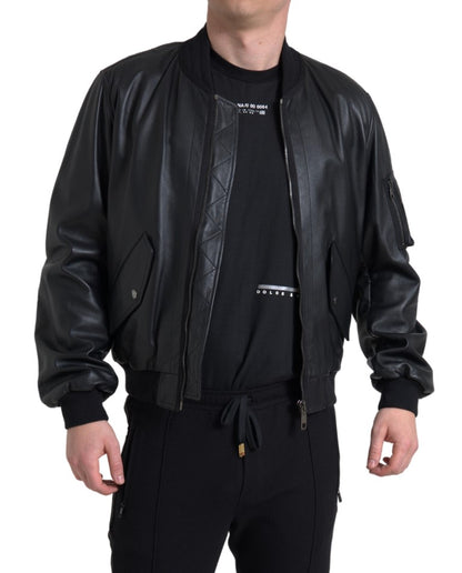 Dolce & Gabbana Elegant Black Leather Bomber Jacket Dolce & Gabbana