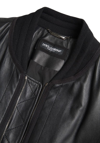 Dolce & Gabbana Elegant Black Leather Bomber Jacket Dolce & Gabbana